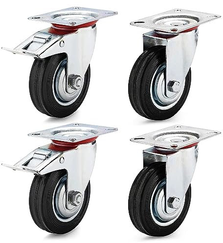 HD BRICO Set da 4 Ruote 75 mm (2 Girevoli + 2 con Freno) - Ruote pivontanti per mobili,4 Carico 200 kg - Ruote girevoli per uso interno ed esterno - Rotelle piroettanti