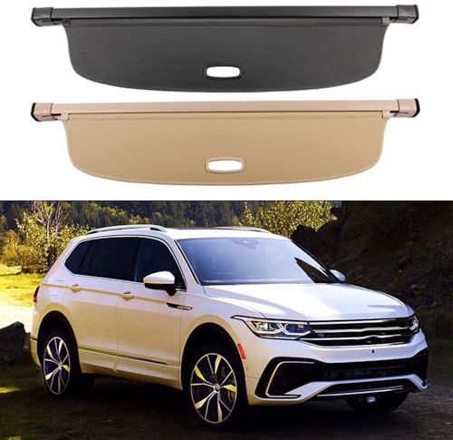 ZUMAHA Auto Einziehbarer Laderaumabdeckung Kofferraum Cargo Cover für Volkswagen VW Tiguan Allspace 2018-2022 2023 2024 Kofferraumabdeckung Rollo Schutz Innere Zubehör,Beigestyle
