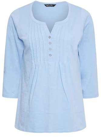 M&Co Womens Light Blue Cotton Henley Top - Women's