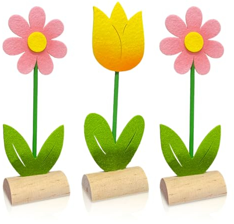 Bseical 3 Pezzi Decorazione da Tavolo Pasquale,Decorazioni Pasquali,Pasquali Ornamenti in Legno di Tulipano E Fiori,Decorazioni Pasqua Primavera Regalo,per Pasqua Festa Casa Ufficio