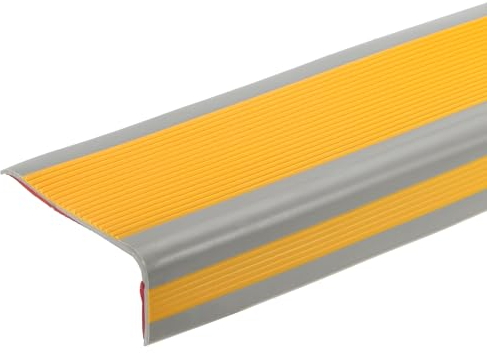 QUARKZMAN Nez de Marche de 3,2 Pi, Profilé de Bord de Marche en PVC de 4 mm Auto-Adhésif en Forme de L pour Escalier Intérieur et Extérieur, Jaune Foncé/Gris