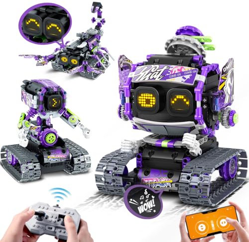 INSOON Technik Roboter Bauspielzeug mit LED Augen & Sound, App Ferngesteuerte Wiederaufladbare Roboter Baukasten 458 Stück, 3 in 1 Technic RC Spielzeug Geschenk für Kinder Jungen Mädchen ab 6-12+