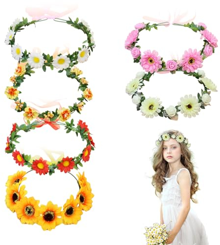 UILYNIU 6 Pièces Couronne de fleurs pour femme Fleur Bandeau avec Ruban Couronne de Mariée Fleur accessoires accessoire photo de maternité couronne de mariage marguerite couronne de fleurs (6 pcs)