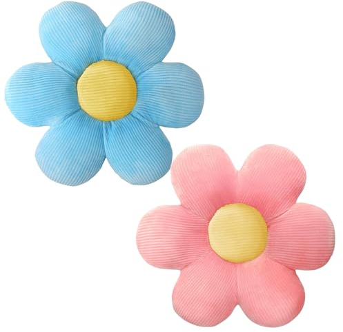 MoYouno Flower Pillows 2 pack,Daisy Shaped Throw,Flower Shaped Seating Cushion,Floor Pillows Seat Cushion,Cute Room Decor & Plush Pillow (Blue & Pink)