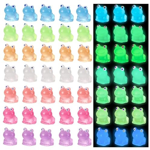 Aikeis Lot de 35 mini grenouilles lumineuses, modèle miniature en résine, convient pour la décoration de maison de poupée, aquarium (7 couleurs)