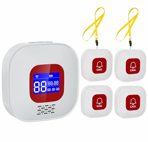 Systeme Alarme Maison, Alarme WiFi Bouton, Compatible avec l'application Smart Life/Tuya Smart, Convient aux Personnes âgées et Handicapées, 4 Émetteurs 1 Récepteur