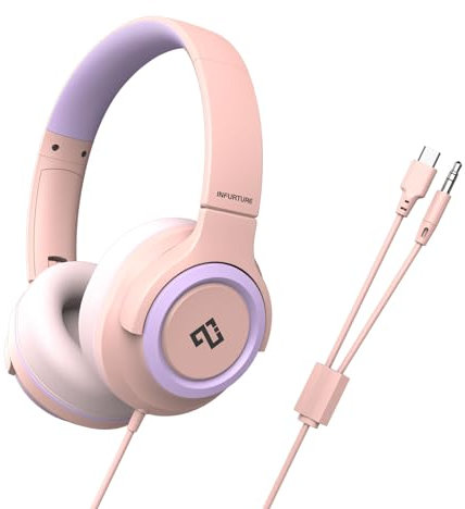 Auriculares USB C/3.5 mm para niños y niñas, límite de Volumen de 94 dB, auriculare intraurales, auriculare con Cable para Adolescentes, Escuela, Viajes