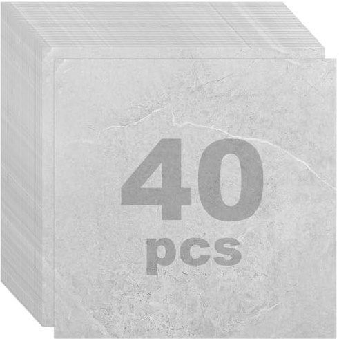 DAJAVE 40 piezas de revestimiento de suelo de PVC con aspecto de hormigón, 30 cm x 30 cm, vinilo autoadhesivo, baldosas adhesivas de suelo con aspecto de hormigón gris, suelo de vinilo antideslizante