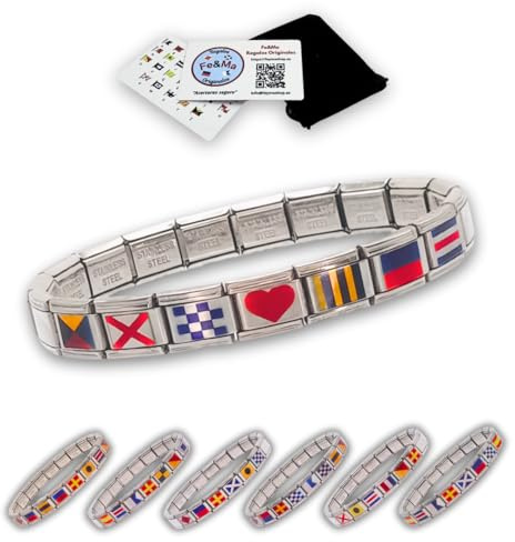 Feyma Pulsera Personalizada con Nombre en Banderas Náuticas, Acero Inoxidable Ajustable, Regalo Original para Hombre y Mujer