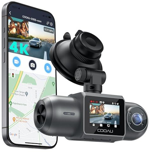 COOAU D30S 4K Dash Cam Auto con GPS Wi-Fi - Doppia Dashcam Auto Anteriore e Interna 2.5K 1080P, Con Visione Notturna a Infrarossi, Sensore G, Modalità Parcheggio, Registrazione in Loop