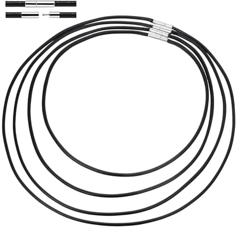 Black Cord Necklace, 4pcs DIY Woven Wax Rope Chain for Pendant, 3mm Width, 18 20 22 24” Black Fake Leathers Cords with Clasp, Beading Cords and Threads for DIY Jewelry Making