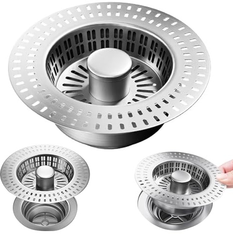 1 stycken Rostfritt Stål Handfat sil, Handfat sil och propp, universell diskho sil, avloppssil diskbänk, dräneringsfilter, För matavfall och hårfångare, lämplig för kök och badrum handfat