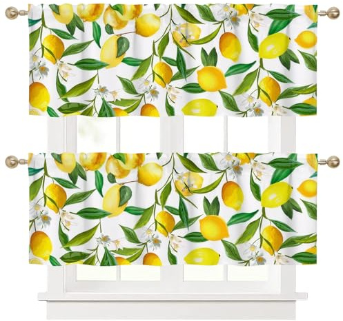 Ausing Tenda a Pannello Corta 2 Pezzi Tenda Stampata Limone per Cucina per Piccola Finestra Porta Balcone Camera dei Bambini