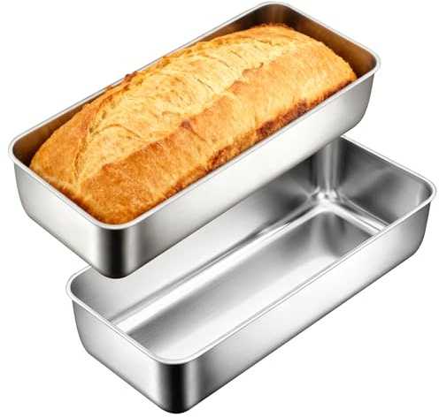 WJMY 2 piezas de molde rectangular para hornear de acero inoxidable 32 x 15 x 6,5 cm - 3,2L para pasteles, pan y tostadas, resistente a la masa madre, apto para lavavajillas