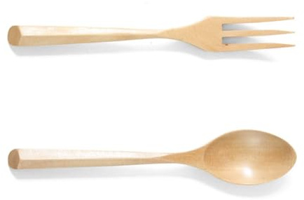 Set di 2 posate ergonomiche in legno di faggio multiuso con cucchiaio e forchetta per cucine moderne, intrattenimento e viaggio, set di posate ergonomiche in legno