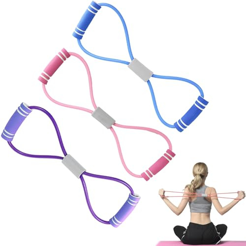 3 Pezzi Elastici Fitness a Forma di 8 con Maniglie Fasce di Resistenza Antiscivolo Alta Elasticità per Esercizi di Tonificazione Muscolare e Stretching a Casa o in Palestra