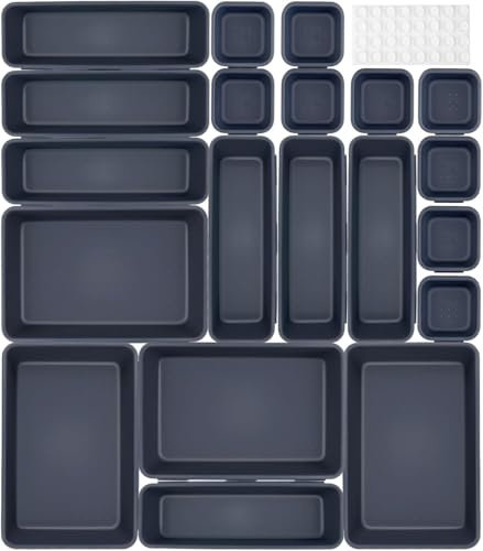 NINGESHOP 20 Pezzi Organizer Cassetti Divisori Contenitori in Plastica Impilabili per Cassetti Scrivania,Cucina,Bagno portaoggetti,Trucco,Separatori per Cassetti Armadio,Vassoio Portaposate Scatole