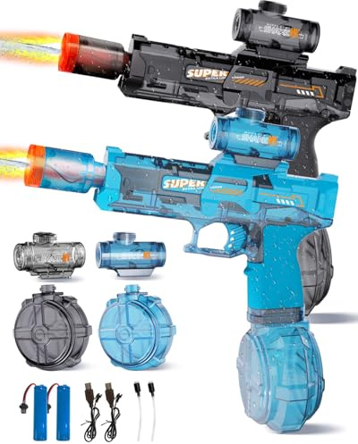 2 Pezzi Pistola ad Acqua Elettrica, Pistola Acqua Bambini con Fiamma LED, Ricaricabile Fucile ad Acqua per Bambini 3-12 Anni, Portata di 8-10 M, Piscina, Spiaggia, Feste, Giocattoli Estivi all’Aperto