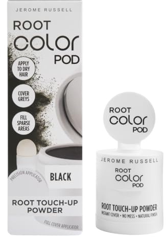 Jerome Russell Root Color Pod BLACK | Root Touch Up Powder | Instant Grey Coverage for Roots & Hairline | Thinning Hair Filler | Smudge Proof | Vegan | With Precision & Full Cover Applicators