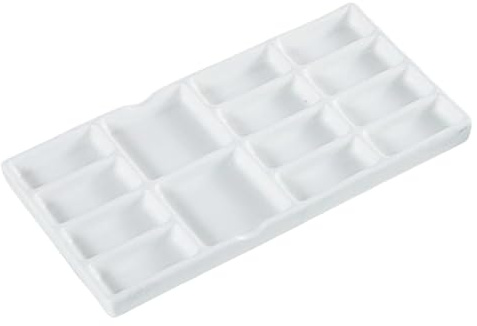 Deskium White Ceramic Artist Paint Palette, 14 Wells 8 In Porcelain Watercolor Tray For Gouache, Acrylic, Rectangular Mixing Palette