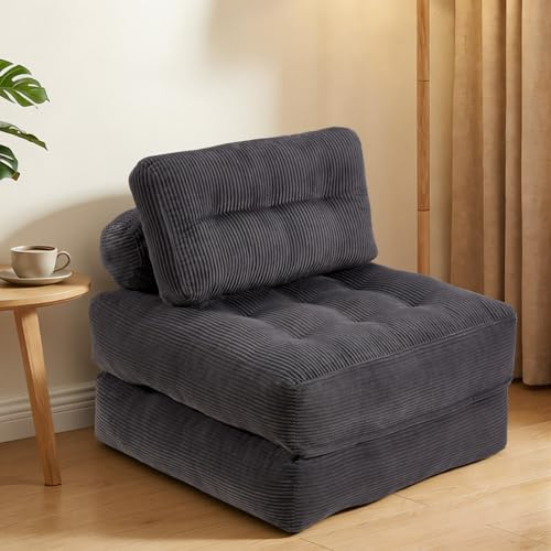 AVAWING Foldable Sofa Bed - Adjustable Convertible Chair, Portable Folding Lounge Sofa,Tufted Sleeper Couch, Foam-Filled Pull-Out SofaBed for Living Room, Bedroom(Grey)