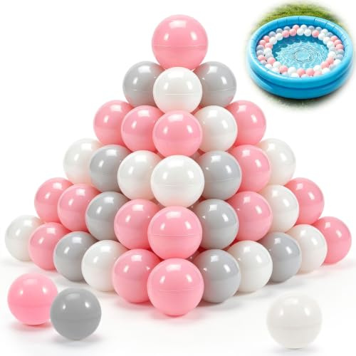 Shyllin Lekbollar, färgglada, 50 stycken, 5,5 cm, blandade färger, BPA-fri, babyboll att greppa, färgglada bollar för bollbad, att greppa och kasta, för bollbassänger och barnplaskdamm (rosa, vit, grå