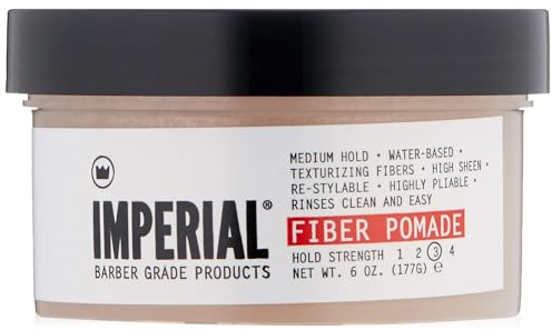 Imperial Barber Fiber Pomade - Medium Hold Water-Based High Sheen Formula with Texturizing Fibers 6 oz for Men's Hair Styling