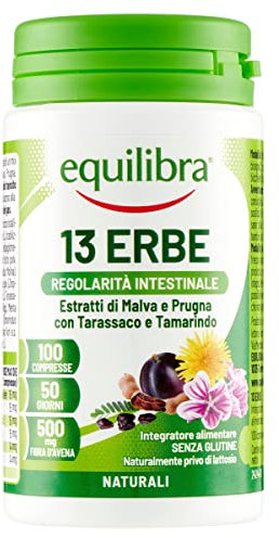 Equilibra Integratori Alimentari, 13 Erbe, Integratore a Base di un Mix di Erbe, con Fibra d’Avena, per la Regolarità del Transito Intestinale e l'Eliminazione dei Gas, 100 Compresse
