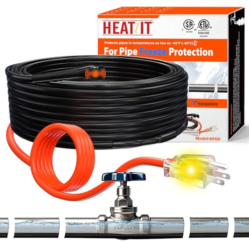 HEATIT Water Pipe Heat Tape - Prevent Freezing & Easy Installation for Metal & Plastic Pipes, CSA & ETL Certified Heat Trace Cable, All-Weather Protection, Trusted Choice HISD 3ft, 7w/ft, 120V