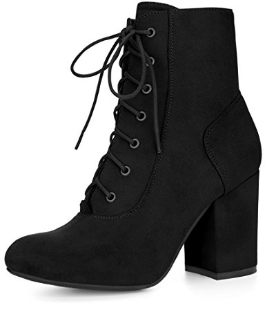 Allegra K Women's Lace Up Chunky Heel Ankle Booties