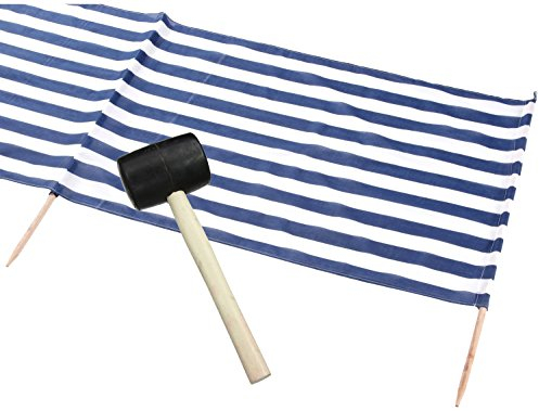 Idena Beach Wind Screen/Windschutz 5 x 0.80 m [ blau/weiß ] gestreift + Gummihammer