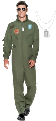 Spooktacular Creations kämpepilotoverall för män vuxen, pilotdräkt män med tillbehör för halloween, gRÖN, XL