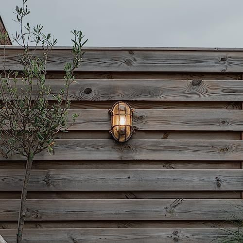 Qazqa - Industrie I Vintage I Außen Wand- und Außen Deckenleuchte I Deckenlampe I Lampe I Leuchte Gold I Messing I Messing oval IP44 - Noutica I Außenbeleuchtung - Aluminium Oval - LED geeignet E27