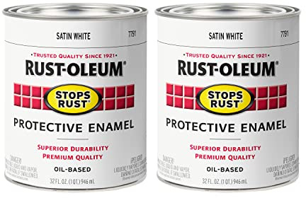 Rust-Oleum 7791502-2PK Stops Rust Brush On Paint, Quart, Satin White, (Pack of 2)