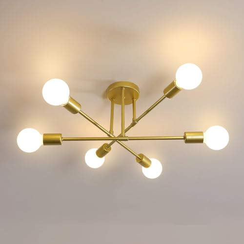 Comely Chandelier Sputnik Ceiling Light, 6 Lights E27 Vintage Gold Ceiling Lamp, Adjustable Modern Chandelier Ceiling Light for Living Room Bedroom Kitchen Hallway