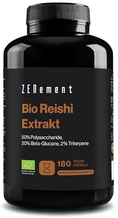 Extracto de Reishi Ecológico 12000 mg (20:1) - 50% Polisacáridos, 20% Beta-Glucanos, 2% Triterpenos (Ganoderma Lucidum) - 180 Cápsulas Veganas (6 Meses) - Sin Aditivos, Sin OGM - Zenement