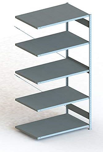 Meta Anbauregal - Zum Ausbau eines Lagerregales - 5 Böden - Farbe Silber - 250 x 130 cm - 80 cm tief