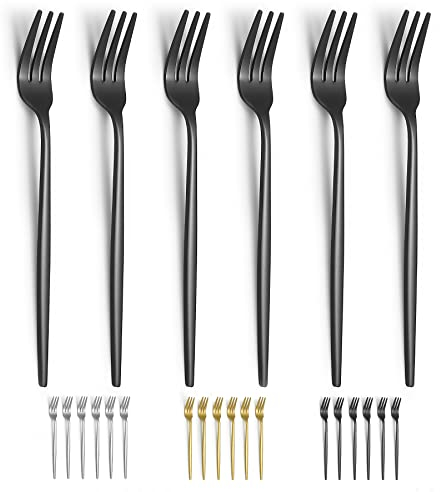 Evanda Black Dessert Forks Set of 6 Pack 6.3/16.5cm, Titanium Black Plating Pastry Fork, Family Appetizer Fork for Fruit, Cake, Cheese, Party Trips, Cafes, Restaurants, Easy To Clean, Dishwasher Safe