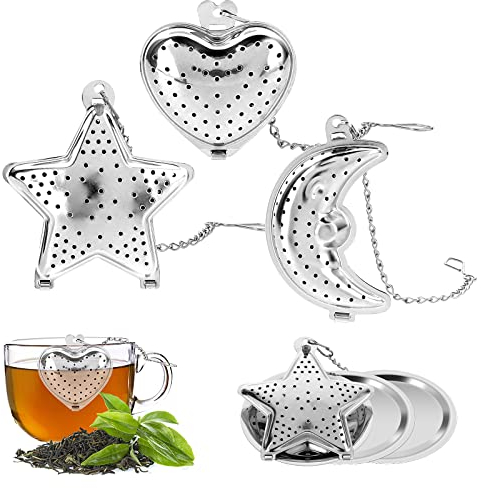 Aster Colino da tè (3 pezzi), in acciaio inossidabile 304, infusori per tè sfusi con catena estesa, a forma di teiera e cestino, ideale per teiere, tazze e bottiglie, lavabile in lavastoviglie