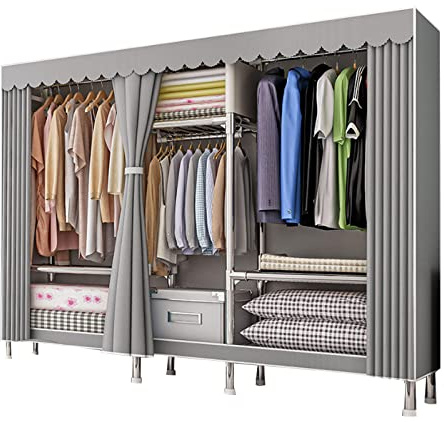 Armadio in Tessuto Portatile, Guardaroba con Copertura in Tessuto, Portabiti, Appendiabiti per Soggiorno, Camera da Letto, Studio,207x46x173cm