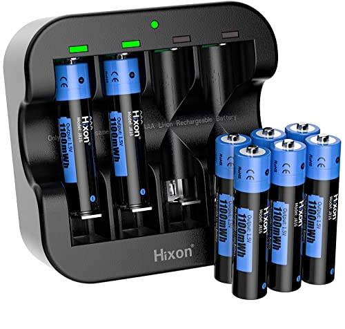 Hixon AAA Lithium Akku, Wiederaufladbarer 1,5V Lithium AAA Akku, 1100mWh Hohe Kapazität, 2 Stunden Schnellladung, 8 Stücke mit Schwarzem Ladegerät