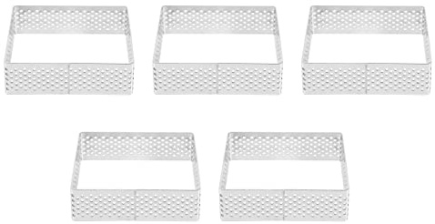 Lizusidtsy Perforated Tart Ring Stainless Steel Tartlet Molds Square Shape Mould Cake Circle French Pastry Baking Tool, 5 Pack