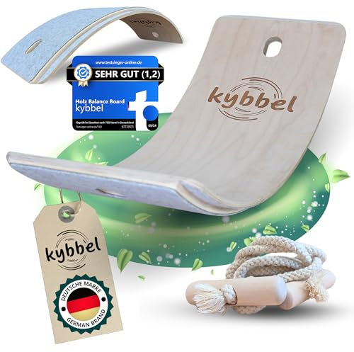 kybbel® Balance Board Kinder [83x30cm] - Hochwertiges Balancierbrett aus Birkenholz - Montessori - Wobbel Board mit Fingerschutz, Anti-Bruch-Kante, Halteseil, graviertes Anti-Rutsch-Feld, Filz