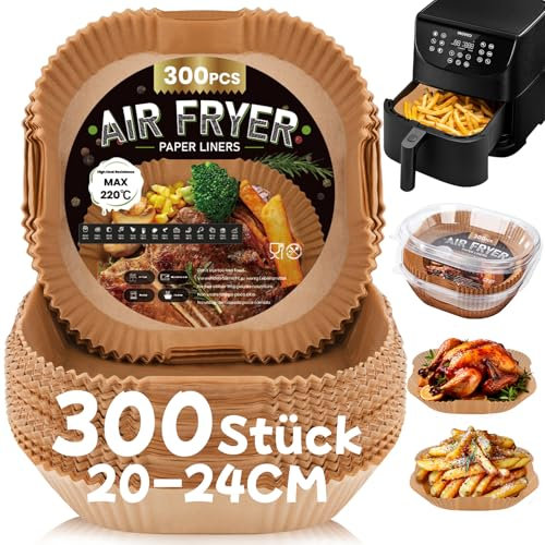 300 Stück Backpapier für Heißluftfritteuse,20-24CM Airfryer Backpapier Antihaft Wasserdicht Ölfest Einwegschalen Luftfritteuse Pergamentpapier Liner Kompatibel mit COSORI Philips Cecotec Russell Hobbs