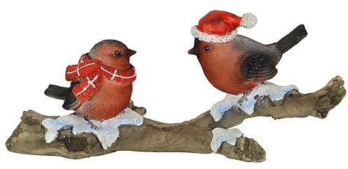 Tierfigur Vögel auf Baumstamm 10x23x8cm Statue Herbstdeko Winterdeko Weihnachtsdeko Adventskranz Zubehör Kranz-Deko Vogelfigur Ast Vogelstatue Skulptur Ornamente Keramikvogel Winterdeko Tischdeko