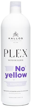 Kallos Plex Bond Builder No Yellow Shampoo mit Pflanzenprotein- und Peptidkomplex 1000 ml – 33,81 Fl Oz