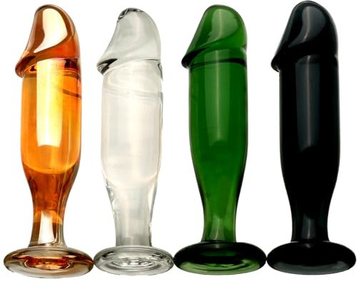 HGDTYRI Plug anale in Vetro a Forma di Pene con Base, Dildo in Vetro Liscio, Plug anale, Dildo Anali, Giocattoli sessuali for Uomini e Donne.(Gold)