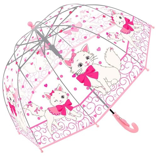 Chesoon Parapluie Transparent pour enfants 8 baleines en fibre de verre Ouverture automatique Toile légère à motif chat à lunettes 28 pouces avec plaque nominative