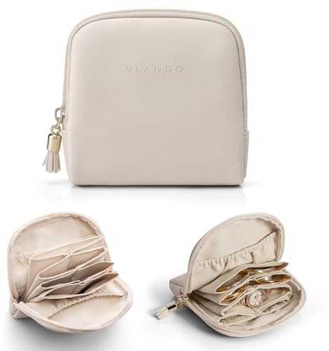 VLANDO Small Jewelry Travel Case,Jewelry Pouch Bags with Zipper,Velvet Jewelry Organizer Storage Bag for Bracelet Rings Earring Travel Essentials Gifts for Women Girl-Beige