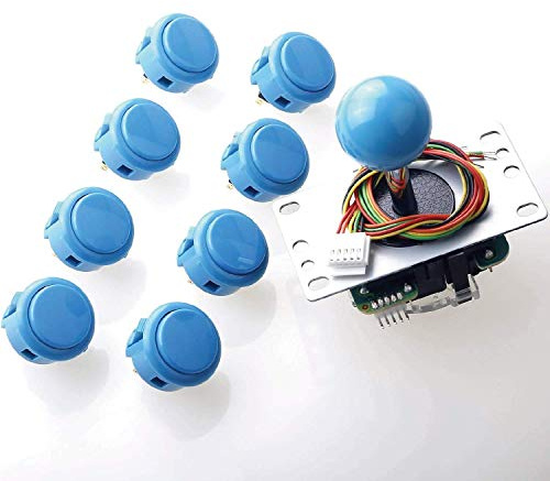 Sanwa JLF-TP-8YT Joystick + Sanwa 8 pezzi OBSF-30 Push Button Bundle Kit Colore: Azzurro - per gioco arcade 4 e 8 vie regolabile, joystick per videogiochi